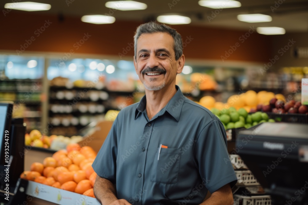 Portrait of a middle aged Hispanic cashier Portrait of a middle aged Hispanic cashier