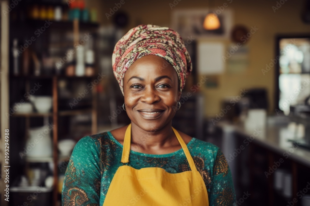 Portrait of a middle aged African American female cashier Portrait of a middle aged African American female cashier