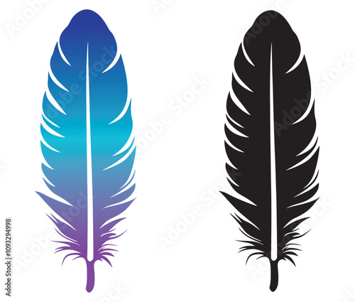 Cartoon feather isolated on white background, Feather silhouette icon