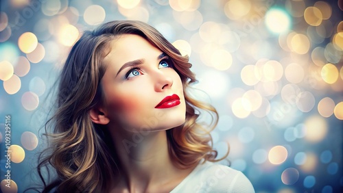 Thoughtful Young Woman, Bokeh Background, AI Photo photo