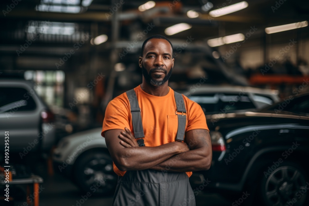 Smiling portrait of a middle aged car mechanic Smiling portrait of a middle aged car mechanic