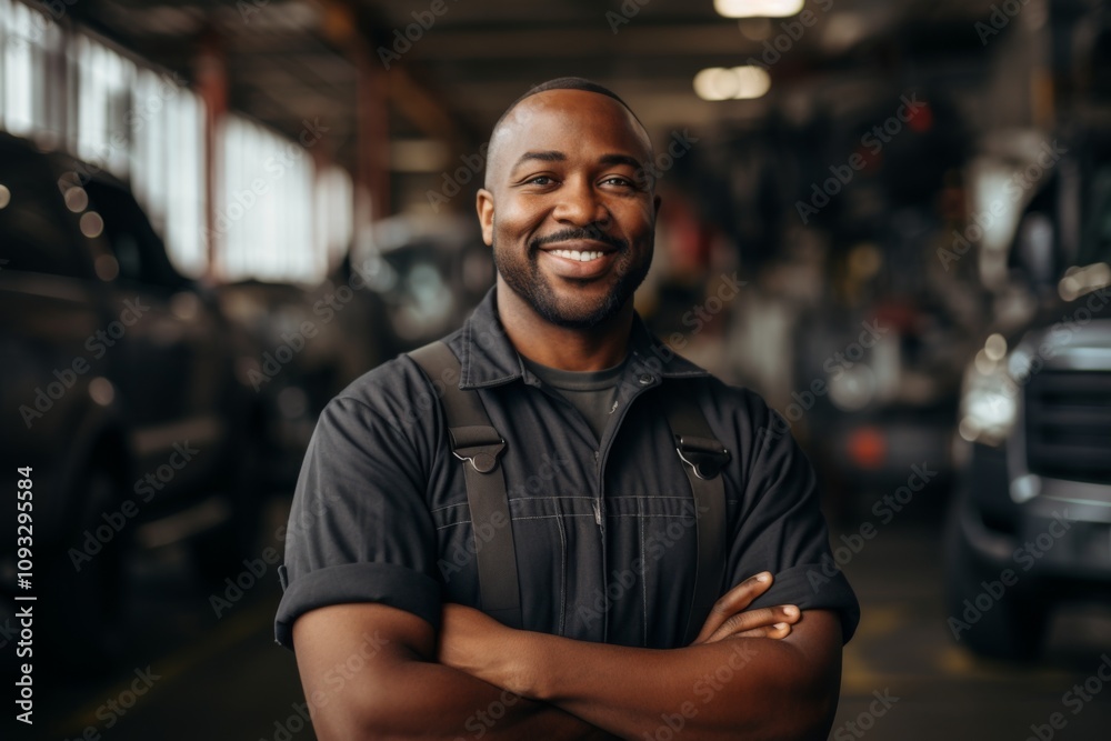 Smiling portrait of a middle aged car mechanic Smiling portrait of a middle aged car mechanic