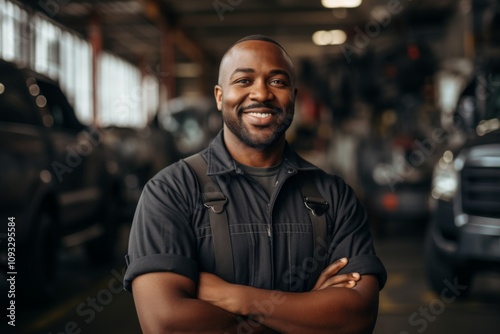 Smiling portrait of a middle aged car mechanic