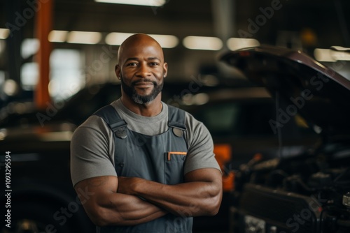 Smiling portrait of a middle aged car mechanic