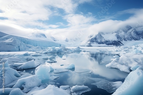 Moving photo of icebergs melting in the ocean