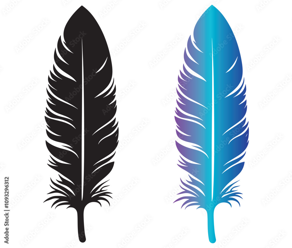Fototapeta premium Cartoon feather isolated on white background, Feather silhouette icon