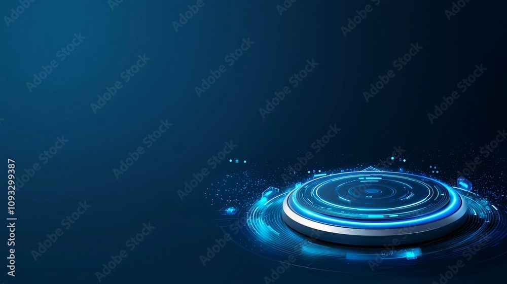 A circular, glowing blue disc sits on a dark background, surrounded by subtle water effects, creating a futuristic and serene atmosphere. A circular, glowing blue disc sits on a dark background, surrounded by subtle water effects, creating a futuristic and serene atmosphere.
