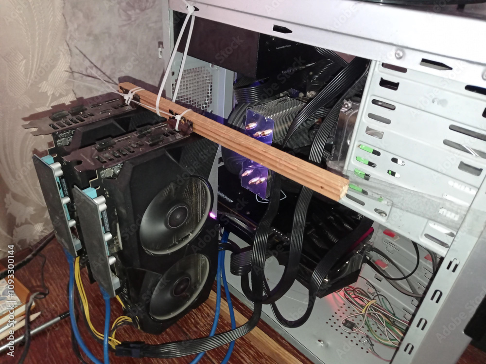 A computer case with a wooden stick sticking out of it A computer case with a wooden stick sticking out of it