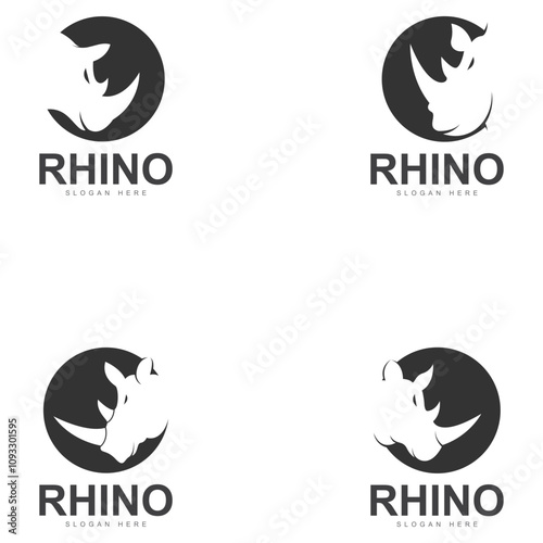 rhino head silhouette logo icon vector illustration template photo