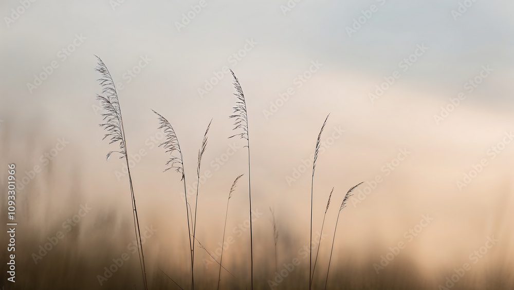 Tall grass silhouettes against a pastel sky at dusk Tall grass silhouettes against a pastel sky at dusk