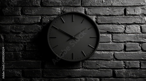 Wallpaper Mural Minimalist black wall clock against a textured dark brick background Torontodigital.ca