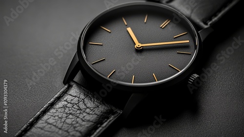 Wallpaper Mural Elegant black watch with golden accents on a leather strap Torontodigital.ca