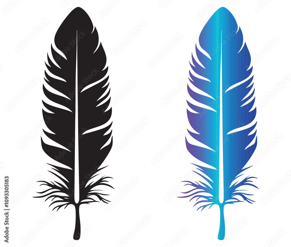 Fototapeta premium Cartoon feather isolated on white background, Feather silhouette icon