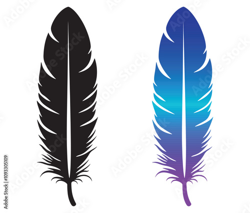 Cartoon feather isolated on white background, Feather silhouette icon