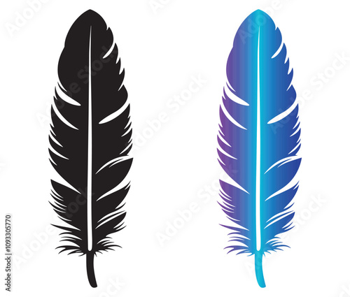 Cartoon feather isolated on white background, Feather silhouette icon