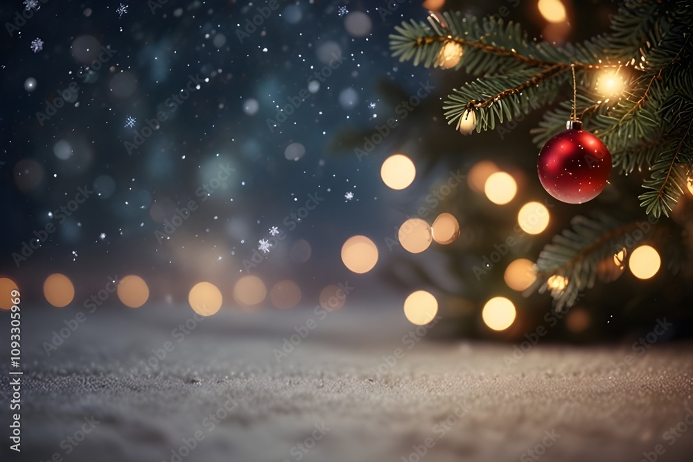 A serene and empty Christmas background with soft, blurred festive lights and gentle snowflakes falling, creating the perfect space for text, captured in crisp HD quality. A serene and empty Christmas background with soft, blurred festive lights and gentle snowflakes falling, creating the perfect space for text, captured in crisp HD quality.