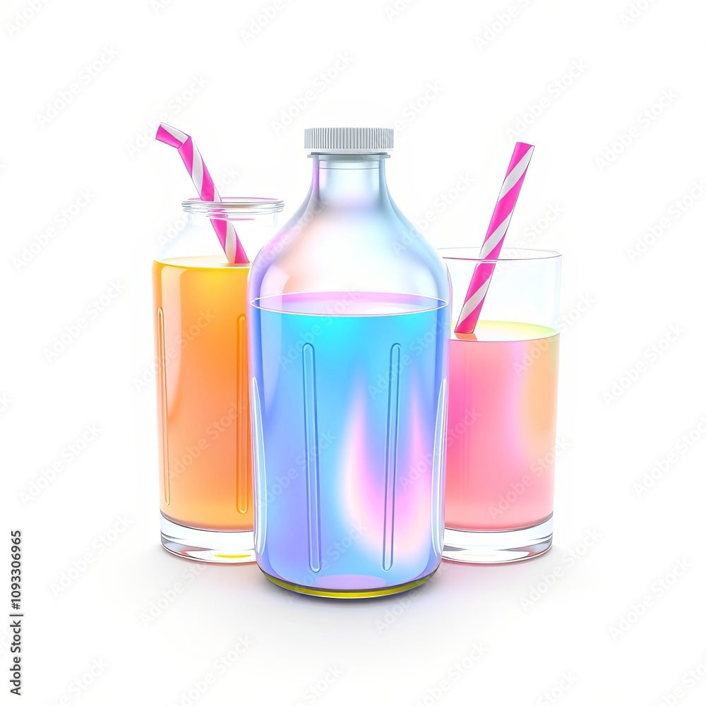 3D Holographic Icon of Cleansing Juices, Joyful Iridescent Design for Vibrant Digital Use 3D Holographic Icon of Cleansing Juices, Joyful Iridescent Design for Vibrant Digital Use