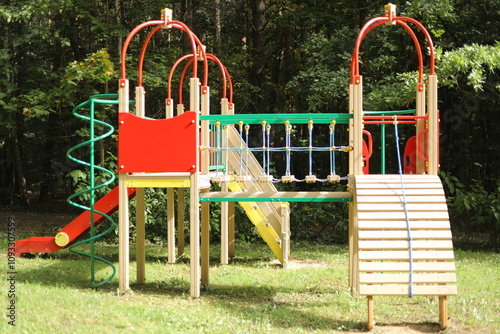 A playground in the park. A place to play. A playground in the park for children to play.