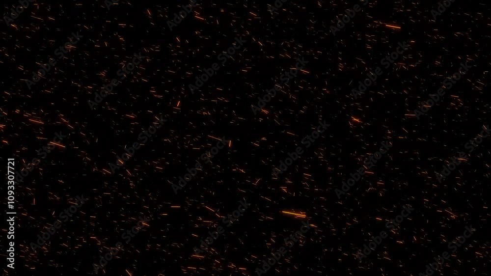 Orange particles flying in the wind on fire animation background