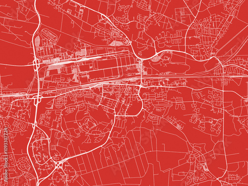 Christmas Map of Wolfsburg, Germany in Snowy White on Festive Red Background.