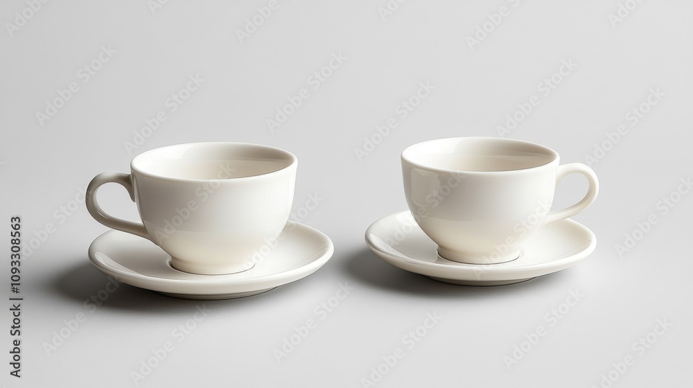 Two cups on a table, white background Two cups on a table, white background