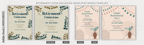 Happy Retirement party flyer poster traditional boho bohemian style celebration festive element vector resources eps pension savings vacation beach chill weekend elder vintage old senior citizen grand