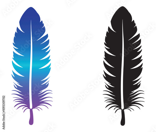 Cartoon feather isolated on white background, Feather silhouette icon