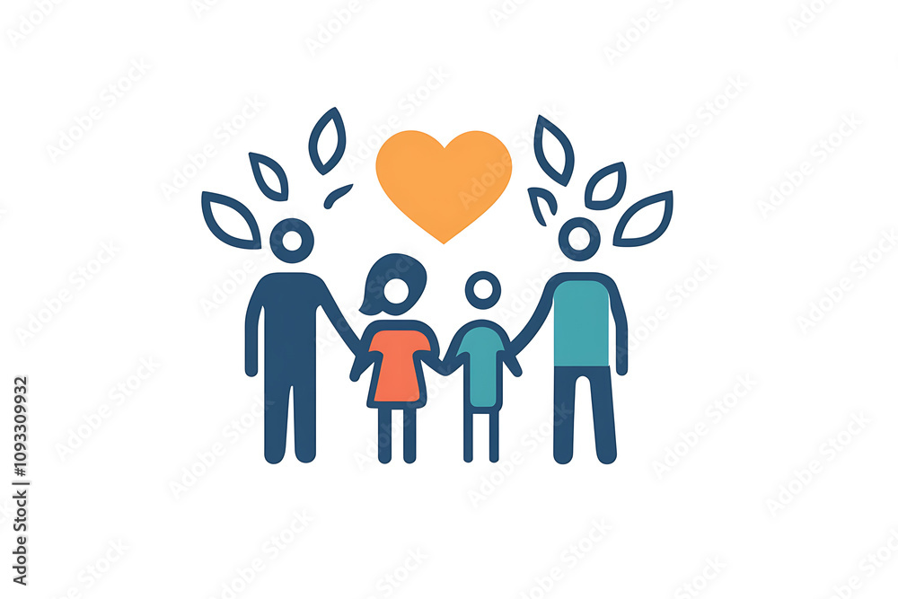 Icon of a family holding hands, symbolizing unity, care, and emotional connection. Icon of a family holding hands, symbolizing unity, care, and emotional connection.