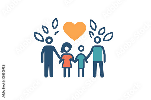  Icon of a family holding hands, symbolizing unity, care, and emotional connection.