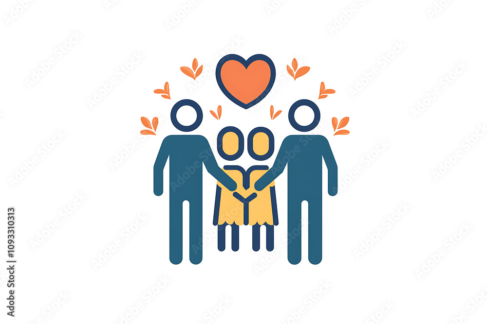 Icon of a family holding hands, symbolizing unity, care, and emotional connection. Icon of a family holding hands, symbolizing unity, care, and emotional connection.