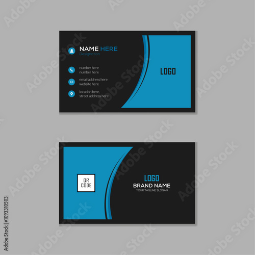 Unique Business Card Template With Black & Blue Accents