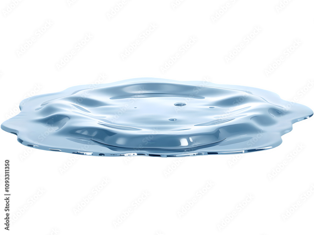 Close-up of a puddle of clear liquid, reflecting light.
