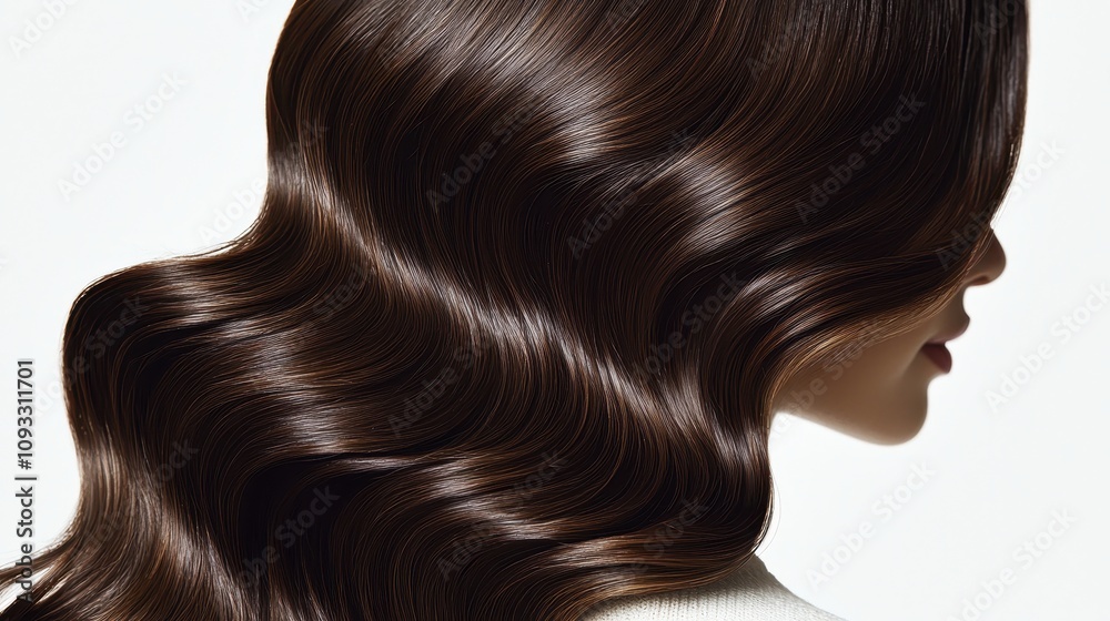 A close-up view of smooth, shiny hair flowing elegantly, showcasing rich brown tones and soft waves. A close-up view of smooth, shiny hair flowing elegantly, showcasing rich brown tones and soft waves.