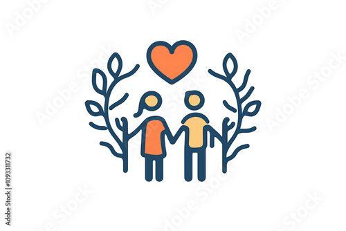  Icon of a family holding hands, symbolizing unity, care, and emotional connection.