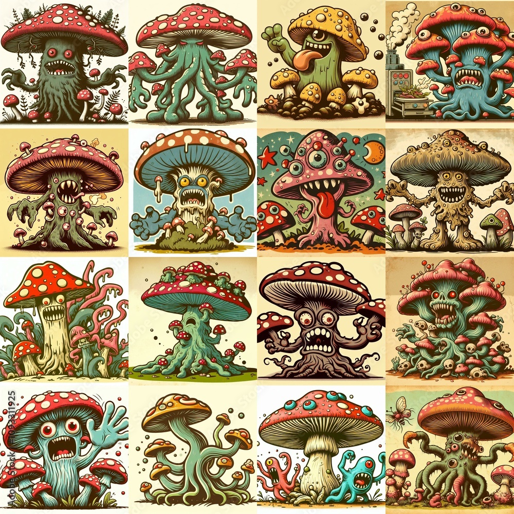 Cartoon monster fungus. AI generated illustration Cartoon monster fungus. AI generated illustration