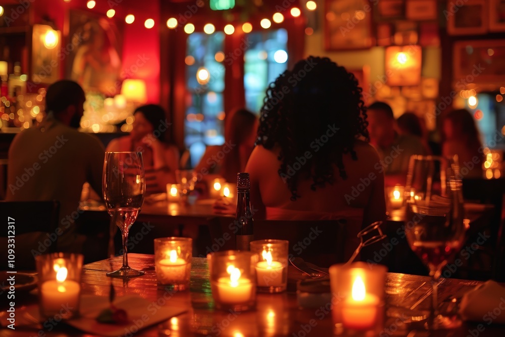 Intimate jazz night in New Orleans club with candlelit tables, warm ambiance, and live music creating a relaxing atmosphere for an evening filled with soulful melodies and quiet conversations.