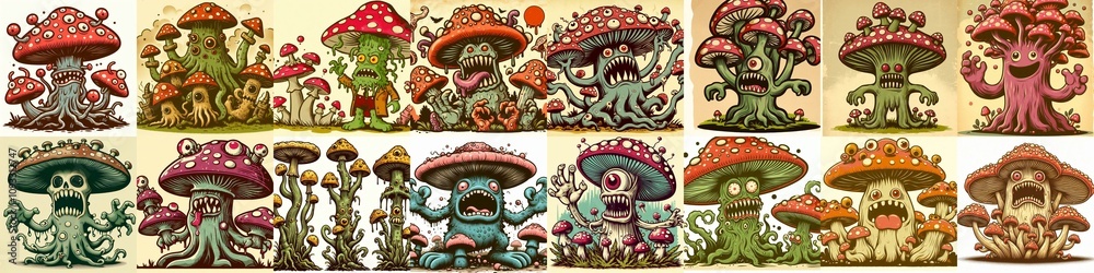 Cartoon monster fungus. AI generated illustration Cartoon monster fungus. AI generated illustration