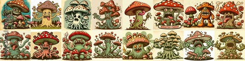 Cartoon monster fungus. AI generated illustration