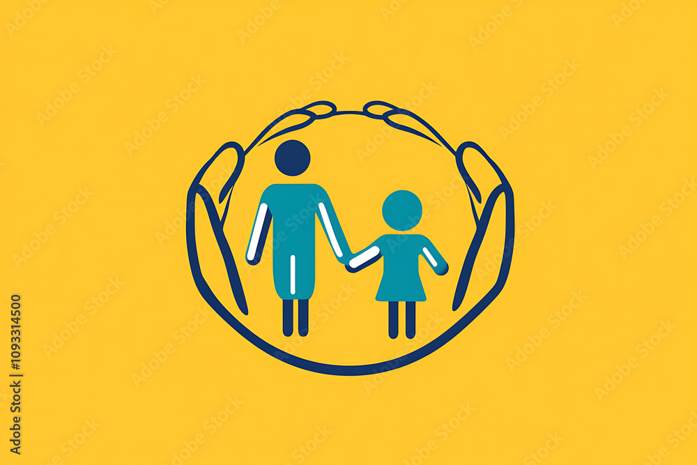 Icon of a family holding hands, symbolizing unity, care, and emotional connection. Icon of a family holding hands, symbolizing unity, care, and emotional connection.