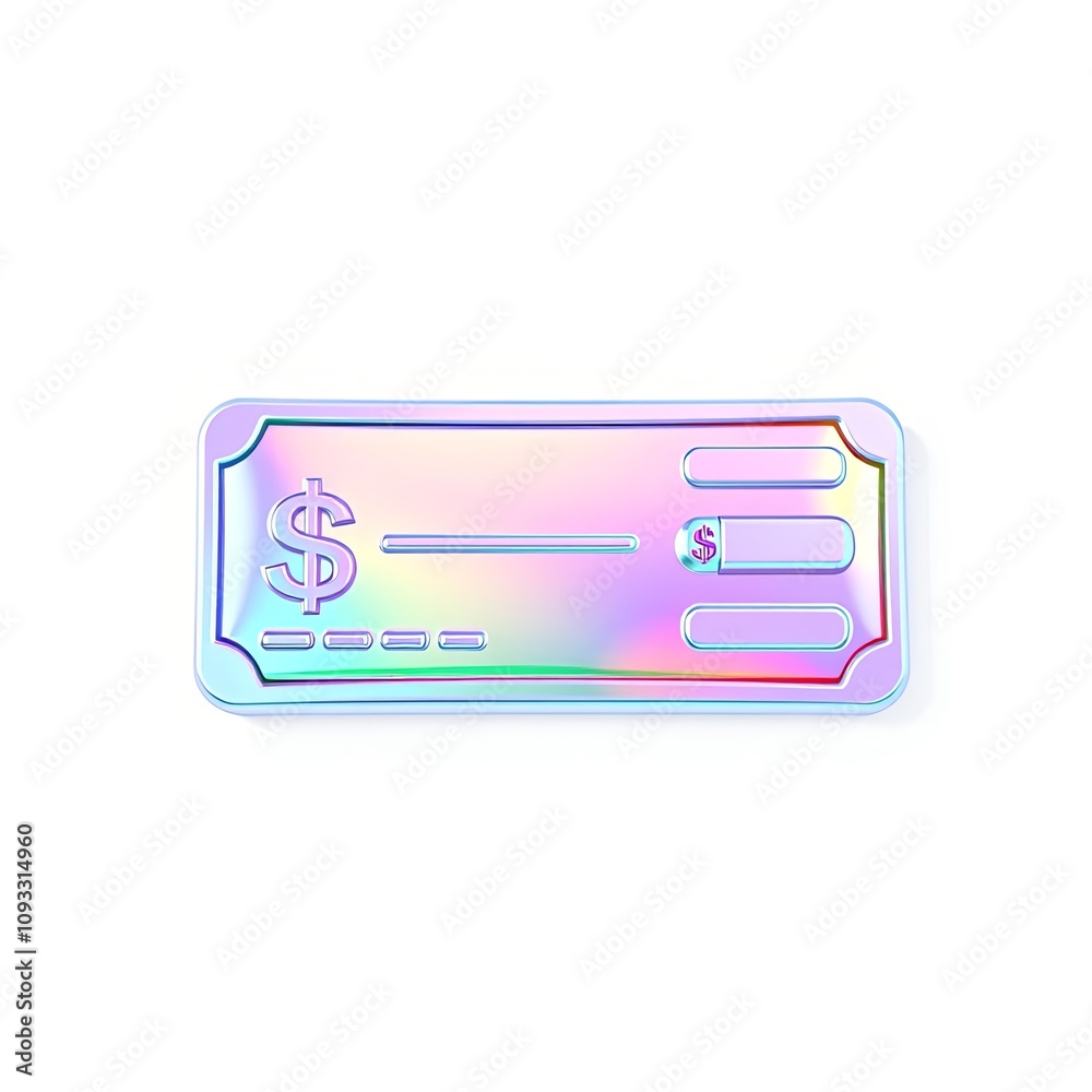 3D Holographic Paycheck Icon in Joyful, Iridescent Style for Vibrant Visuals