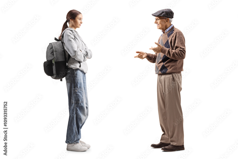 Grandfather talking to teenage granddaughter Grandfather talking to teenage granddaughter