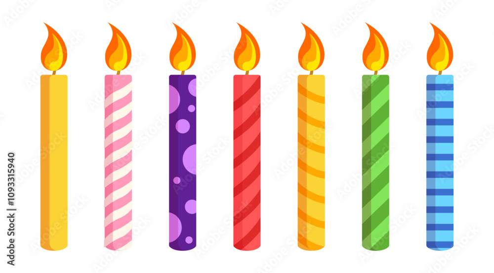 Isolate Birthday candles vector iset, Celebration llustration set on white background. Festive clip art, Colorful candle used on birthday cake and Greeting Card, vector stock Isolate Birthday candles vector iset, Celebration llustration set on white background. Festive clip art, Colorful candle used on birthday cake and Greeting Card, vector stock