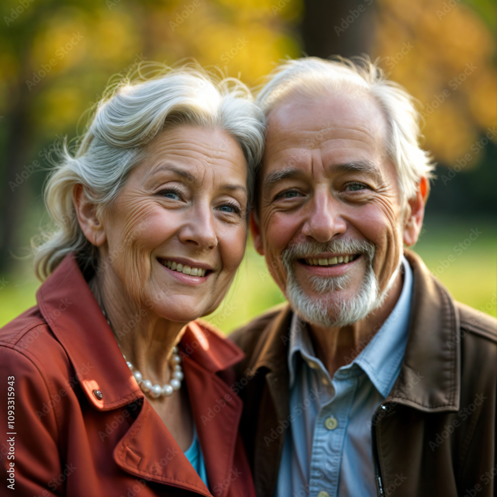 elderly couple outdoors. Smiling warmly at the camera. elderly couple outdoors. Smiling warmly at the camera.