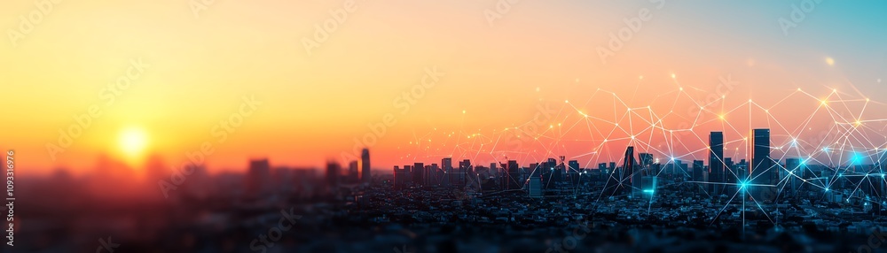 A stunning cityscape at sunset, showcasing vibrant colors and silhouettes of urban buildings against a glowing horizon. A stunning cityscape at sunset, showcasing vibrant colors and silhouettes of urban buildings against a glowing horizon.