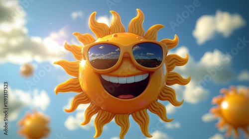 Happy Smiling Sun Wearing Sunglasses In Sky