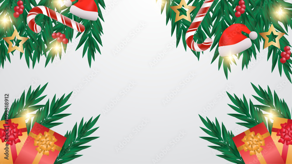 Colorful 3d Christmas Holiday's Background With Season Wishes and Border Decorated With Berries, Stars and Candy Canes. For Background, Banner, Pamphlet, Certificate and Presentation