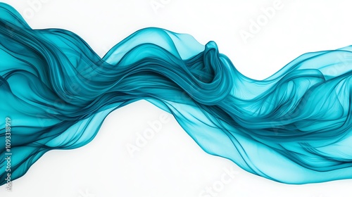 A visually striking abstract representation of flowing teal fabric, creating a sense of movement and elegance.