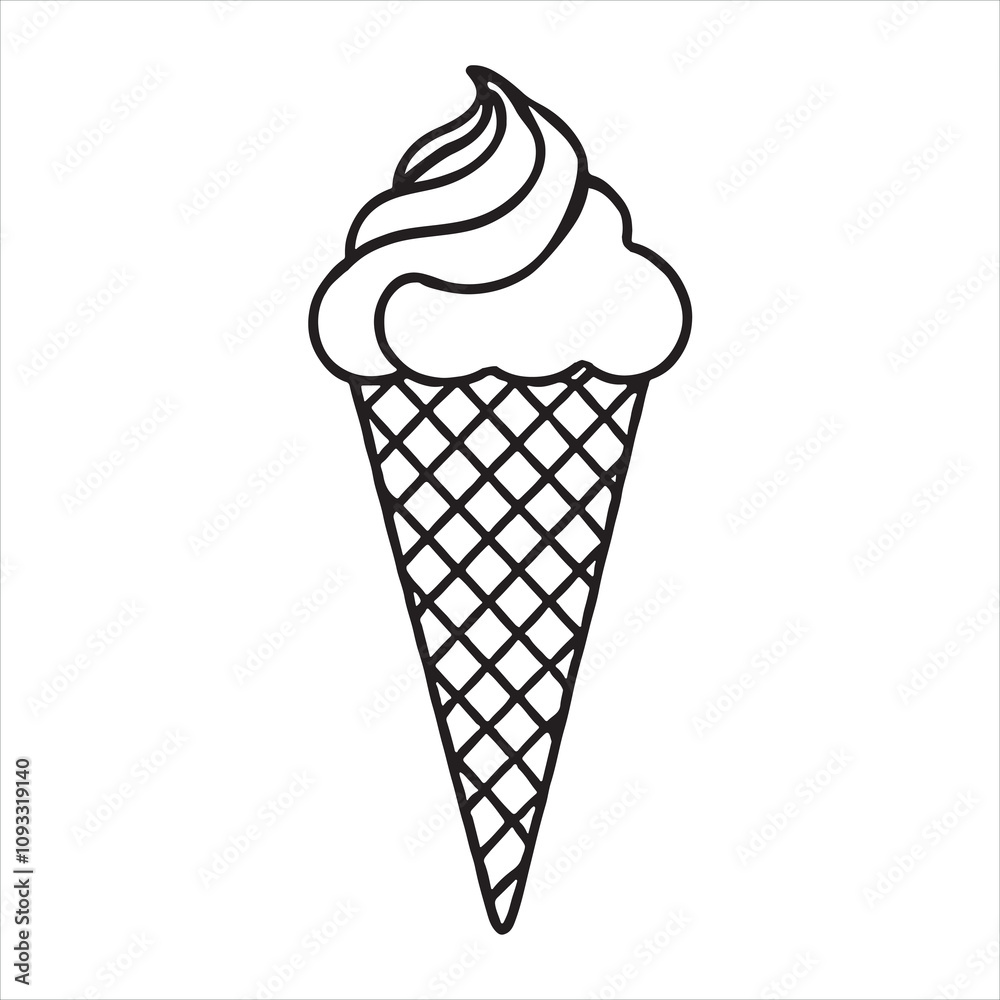 single one line Ice cream cone silhouette on white background
