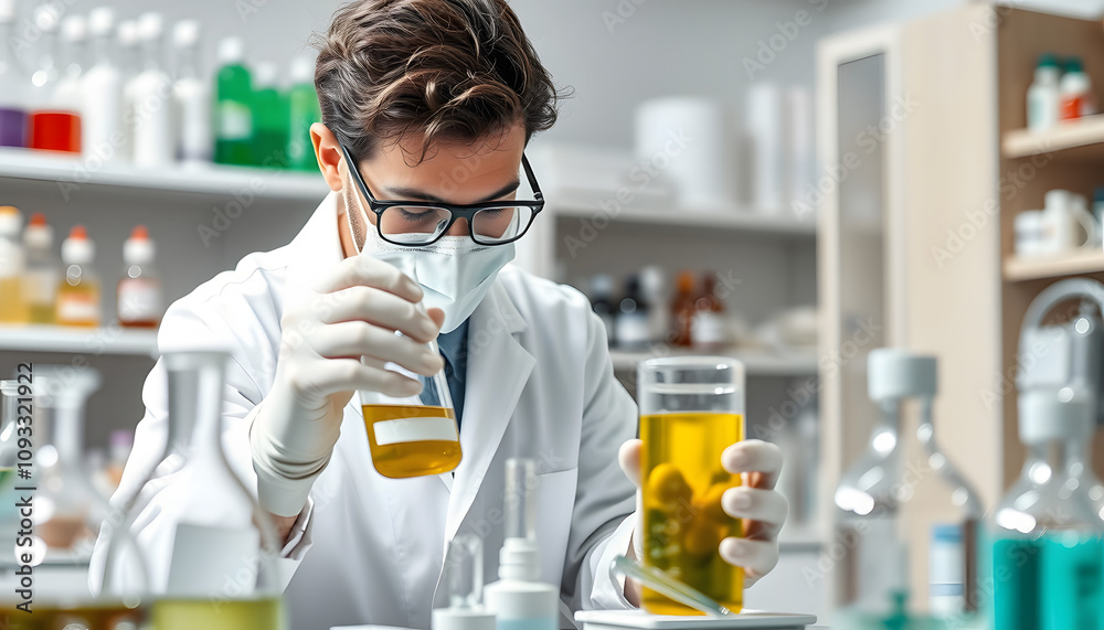 pharmaceutical science laboratory of health care cosmetic research, apothecary scientist working to test a organic herb drug of chemical medicine experiment with chemist doctor, beaker glasses tools pharmaceutical science laboratory of health care cosmetic research, apothecary scientist working to test a organic herb drug of chemical medicine experiment with chemist doctor, beaker glasses tools