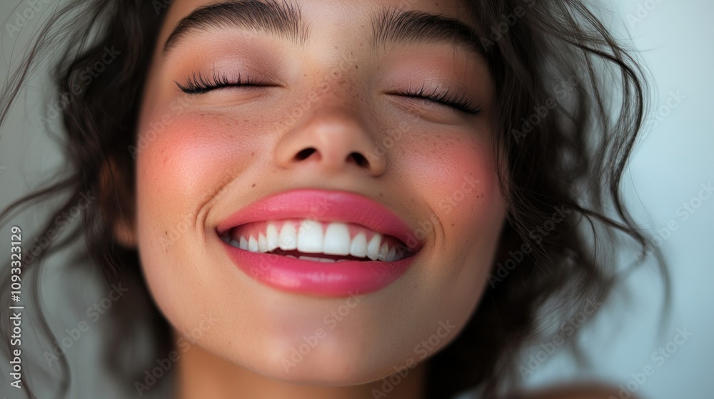 Close-up Portrait of a Woman Smiling with Eyes Closed Close-up Portrait of a Woman Smiling with Eyes Closed